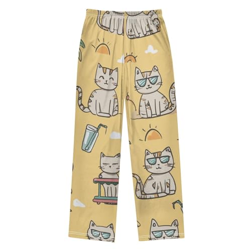 Cat Pineapple Boys Long Pants Soft Trousers Elastic Waist Kids Lounge Bottoms with Pockets S-XL2