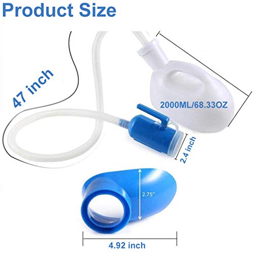 Urinals for Men Women Male Urine Bottle Potty Portable Thick Pee Bottle 2000 ML 47" Long Tube Spill Proof Male and Female Potty Pee Jug for Hospital Home Camping Travel Emergency (White/Blue) - Thumbnail 3