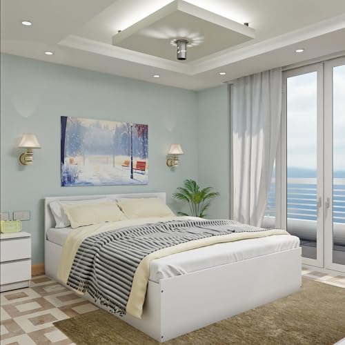 Image of VIKI Vault King Size Bed with Storage (70x80) | Engineered Wood Bed Frame for Bedroom | Modern Box Storage Cot | Frosty White Finish | Free Assembly | 1 Year Warranty
