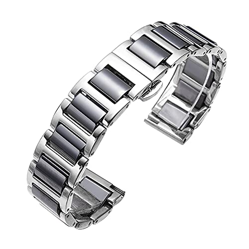 JBR Replacement Watch Band High-End Metal Ceramic Watch Strap Solid Stainless Steel Quick Release Watch Bracelet with Butterfly Buckle 14mm 16mm18mm 20mm 22mm (Silver+Black Ceramic, 22mm)