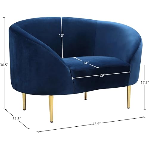 Image of Rosewood Luxury Curved Sofa in Premium Velvet-Fabric | Solid Wood Structure | High Density Foam | Sturdy Golden Legs | Comfortable & Stylish Couch for Modern Living Room (Navy Blue, 1 Seater)