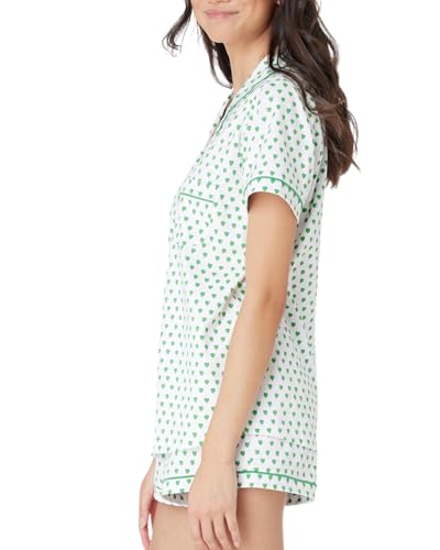 Image of Womens Y2k Preppy Pajamas Set, 2 Piece Button Down Monkey Beach Shorts Set Holiday Vacation Loungewear Pjs for Jammies Back to School Party Birthday Gifts(Green Heart, X-Small)