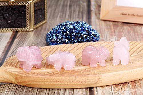 CrystalTears Rose Quartz Crystal Elephant Ornament Handcarved Natural Healing Crystal Gemstone Elephant Figurine Statue for Home Office Decor Meditation Yoga 1.5"