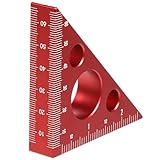 Aluminum Alloy Right Angle Ruler 45/90 Degree Layout Thickened Triangle Ruler Imperial and Metric Scales Isosceles Square Measuring Tool for Woodworking Red