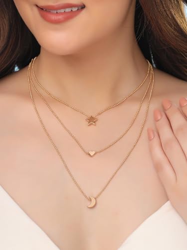 Image of Yellow Chimes Valentine Gift for Girls Multi Layered Chain Necklace for Women | Fashion Gold Plated Choker Necklace | Multilayered Chain Necklace for Women | Birthday Anniversary Gift For Girlfriend