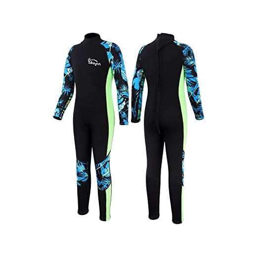 Yikayin Neoprenanzug Kinder, 2.5mm Lang Neopren Schwimmanzug Rücken-Reißverschluss, Warm Taucheranzug Jungen Mädchen zum Tauchen, Surfen, Schwimmen, Kajakfahren, SUP - Grüne Teens M