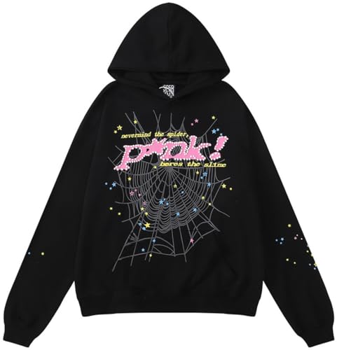 Silver Basic 100% Cotton Spider Web Hoodie for Men/Women Worldwide Spider Web Prints Sweatshirt Spider Hoodie Y2K L,Black-1