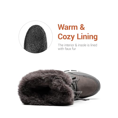 DREAM PAIRS Waterproof Snow Boots for Women, Faux Fur Cozy Warm Insulated Winter Boots Lace Up Mid-Calf Outdoor Shoes for Walking Hiking Hespera,Size 9,Dark Grey,SDSB2305W