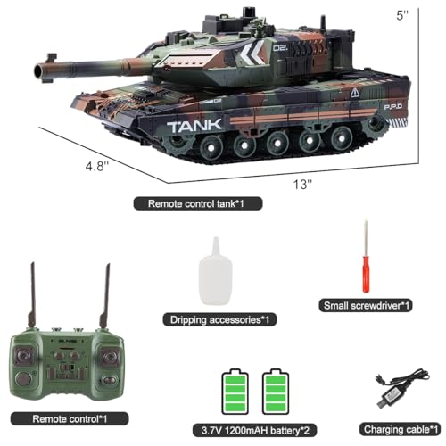 Hitish RC Panzer mit Schießfunktion für Kinder Erwachsene, 2,4G Ferngesteuerter Armee Tank Spielzeug mit Auto-Demo Sound Licht Rauch, 13-Kanal Militärfahrzeugmodell Geschenk für Jungen, Armeegrün