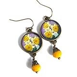 Art Nouveau Daffodil Vintage inspired Cabochon Earrings