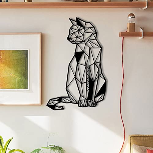 Art Mural en métal de Chat : une silhouette noire géométrique - 4