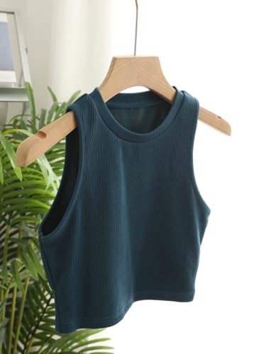 Image of Toochki Women's Ribbed Crop Tank Top | Stretchy Sleeveless Round Neck Fitted Top for Casual