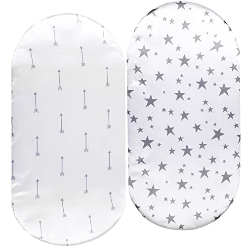 Bassinet Sheet Set 2 Pack Satin Ultra Soft Silk Fit For Rectangle, Hourglass, Oval Bassinet Mattress Protect For Baby Hair And Skin Cradle Or Bassinet Sheets, Arrows & Stars #TOP11