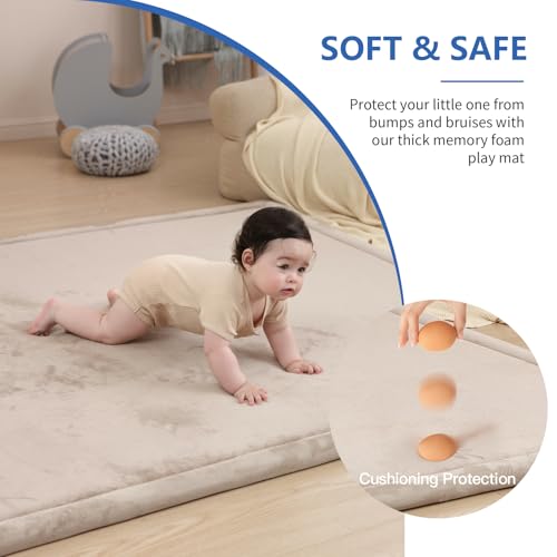 Image of Baby Play Mat for Floor,1.3 inch Thick Memory Foam Tummy Time Mat for Toddlers,Infants,Kids,Water-Repellent Soft Nursery Rug,71 inchx79 inch Extra Large Non Slip for Crawling&Yoga,Tatami Style for Living Room(Beige)