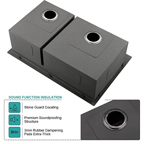 33 Black Drop In Double Bowl Kitchen Sink-Ianomla 33X22 Double Bowl Topmount Kitchen Sink Workstation 16 Gauge 60/40 Low Divide Double Bowl Matte Black Stainless Steel Kitchen Sink #TOP6