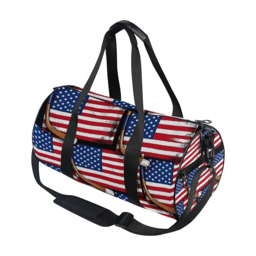 Bolsa de deporte redonda con bandera de EE. UU., perfecta para tus viajes y entrenamientos