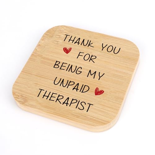 Thank You Gifts for Women Best Friend Friendship Thank You for Being My Unpaid Therapist Wood Drink Coaster for Desk Cup Holder Cute Christmas Birthday Gifts for Coworker Work Bestie BFF Boss Female