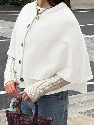 Image of Saodimallsu Womens Cropped Cape Cardigan Button Up Crew Neck Jacket Shawl Fall Trendy Knit Sweater