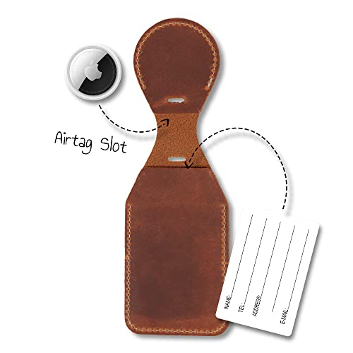 Londo Leder Luggage Tag with AirTag Holder - Leather ID Tag for Travel - Compatible with Apple AirTag, Camel - Image 3
