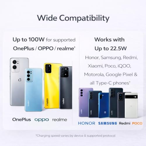 Image of 100W SUPERVOOC Fast Charger with Type-C Cable | Ultra-Fast Charging Compatible with OnePlus, Oppo, Realme | Supports VOOC /SUPERVOOC, Warp, Dash, Dart, SuperDart, QC 3.0-1 Year Warranty