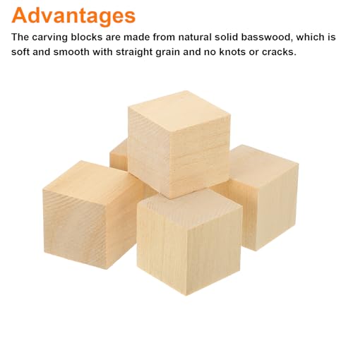 QUARKZMAN 8 Stücke Basswood Schnitzblock, 3,5x3,5x3,5 cm Quadratische Holzdübel Blöcke Holzstücke für DIY, Kunstdekoration, Handwerk Schnitzen, Handgeschnitzt