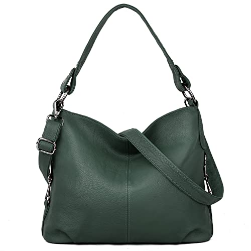 Image of YALUXE Women's Real Leather Shoulder Bags Hobo Handbag Purse Crossbody Bag | Soft Genuine Leather, Convertible, Cross-body Bag, Multiple Pockets, Large Capacity, Medium Size