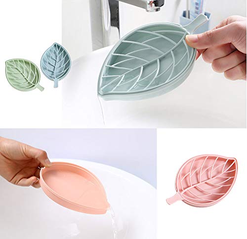 AKOAK Leaf-Shaped Soap Holder,Beautiful and Practical Soap Dish for Bathroom Kitchen,Pack of 2 (Pink+Green) - Image 3