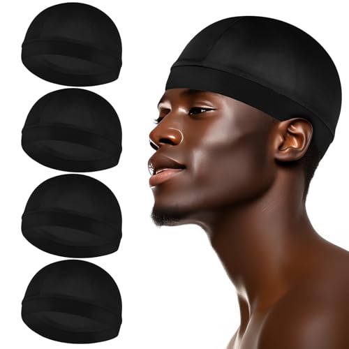 Giantree Lot de 4 Bonnets ondulés Soyeux pour Homme, Bande élastique, Bonnet ondulé Soyeux Durag Headwear en Satin pour Le Sommeil et la Douche