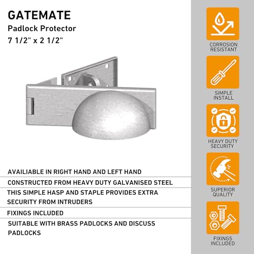 Image of GATEMATE Left Hand Padlock Protector | Galvanized Steel | High-Security Gate Lock Shield | Rust-Resistant Durable Design | Protects Padlocks from Tampering and Weather