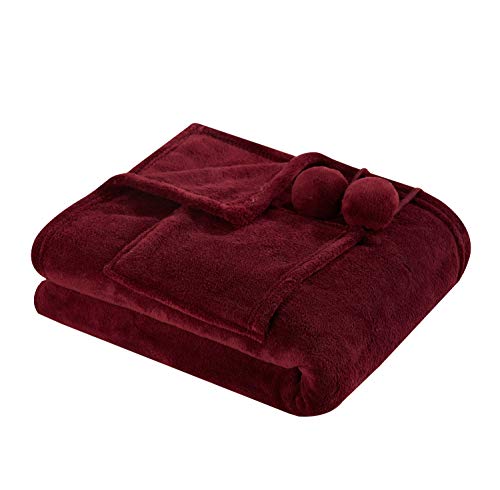 Chic Home Fenrir Wrap Snuggle Robe Cozy Super Soft Ultra Plush Faux Fur Fleece Wearable Blanket with 2 Pockets and Decorative Pom Poms, 50 x 60 Burgundy