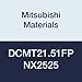 Mitsubishi Materials DCMT21.51FP NX2525 Cermet DC Type Positive Turning Insert with Hole, Stable Cutting, Uncoated, Rhombic 55?, 0.25" IC, 0.094" Thick, 0.016" Corner Radius, FP Breaker (Pack of 10)