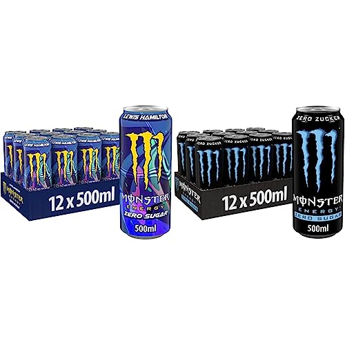 Monster Energy Lewis Hamilton Zero - koffeinhaltiger Energy Drink (12 x 500 ml) & Zero Sugar - koffeinhaltiger Energy Drink mit klassischem Monster-Geschmack(12 x 500 ml)