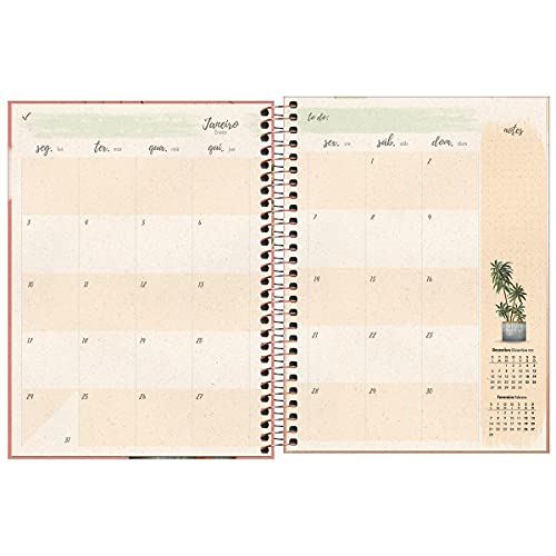 Planner Espiral 17,7 x 24 cm Naturalis 2022 - Estampa Embrace nature fundo rosa claro - Tilibra