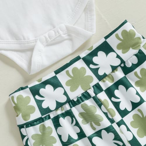 Lamuusaa Newborn Baby Boy St. Patricks Day Outfit Little Lucky Charm Romper Shamrock Long Pants Hat 3Pcs Clothes Set4
