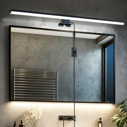 Image of 28 inch Plug in Bathroom Light Fixtures Matte Black Vanity Lights,11W LED Picture Light 3 Installation Methods 6600K White-Light Vanity Light Bar Wall Sconce for Bedroom /Living Room /Kitchen
