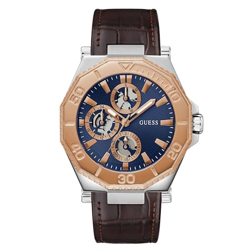 GUESS Montre Homme Prime Leather, Marron, Taille Unique, Moderne