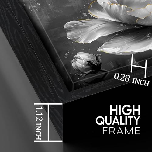 Image of AOZEMI Black and White Wall Art Nature Wall Decoration for Home Office | Flower Wall Decorations Grey Paintings for Home Kitchen Bedroom 48 inchL x 24 inchW