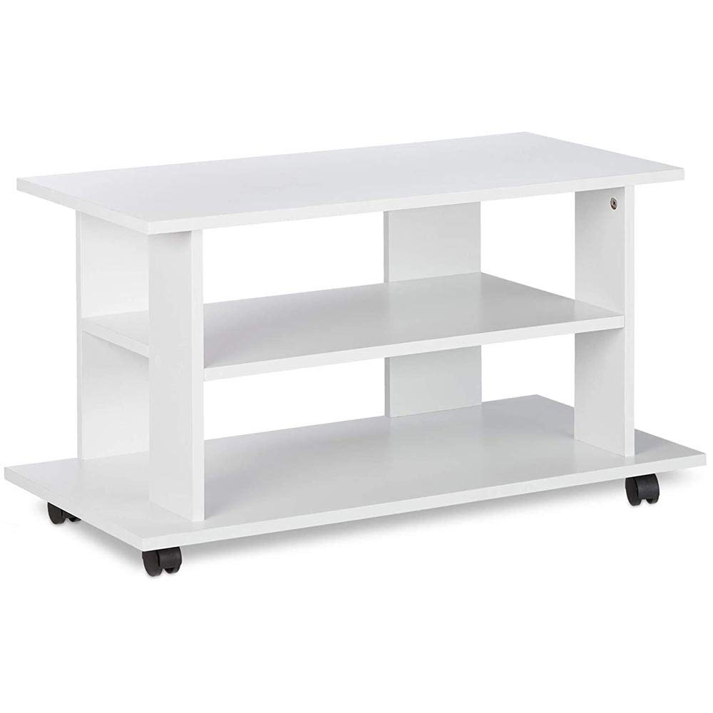Bakaji Mobile TV in Legno MDF con 2 Ripiani Porta Console Videogiochi DVD e 4 Ruote Mobiletto Carrello Porta Televisore Design Moderno Dimensione 80 x 40 x 45 cm (Bianco)