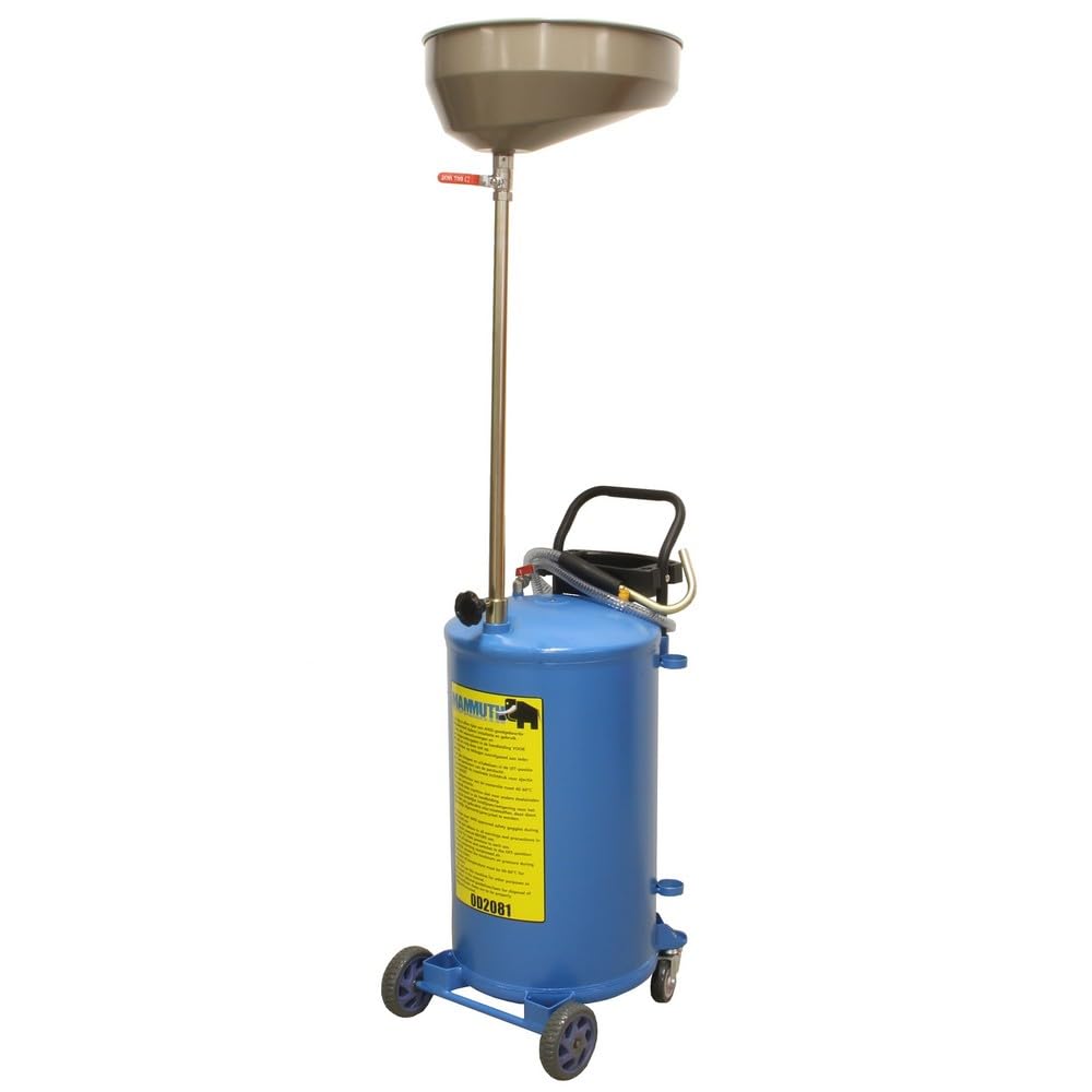 DeTec. Depósito colector de 65 l con embudo de altura ajustable para recoger aceite usado, carro de recogida de aceite enrollable, dispositivo de drenaje de aceite para coche, neumático, altura máxima