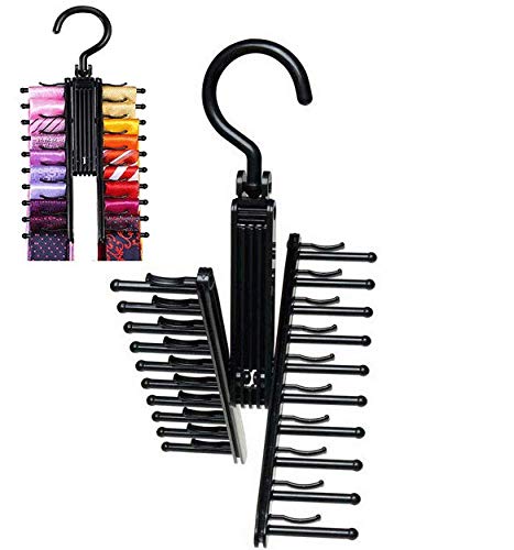 Sohapy 2 Pack Tie Rack/Hangers/Organizers/Storage Tie Holder Hook,Belt/Socks Hanger with Non-Slip Clips Twirl to Open/Close& 20 Hooks (Black)