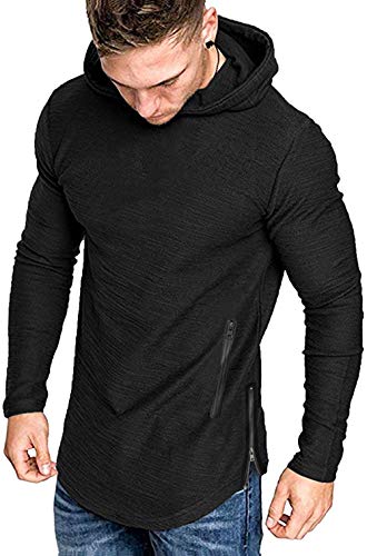 COOFANDY Men's Fashion Workout Hoodie Muscle Fit Cotton Blend Gym Sweatshirts Solid Color Athletic Pullover