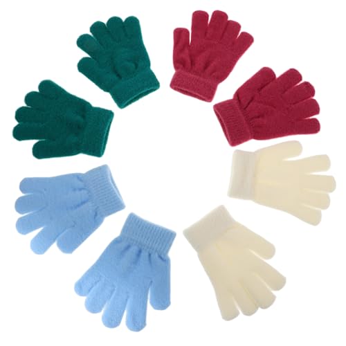 BESTYASH Kids Gloves Winter 2 Bright Green 2 White Knitted Warm Mittens Full Finger for Outdoor Sports Cold Days