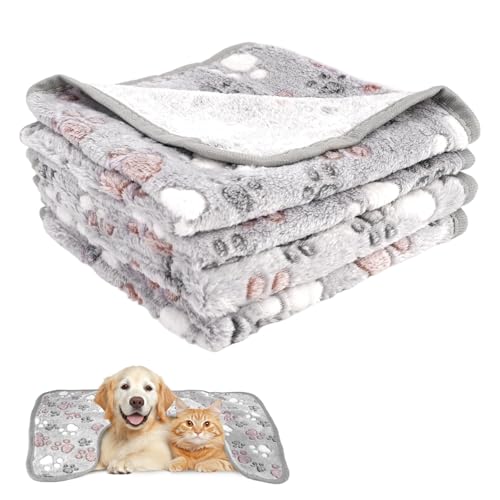 4 Pièces Couverture pour Chien Chat Lavable, 60x40 cm Flanelle Douce Couverture pour Animaux, Petit Plaid pour Chat, Plaid Chiot, pour Petits et Moyens Chiots...