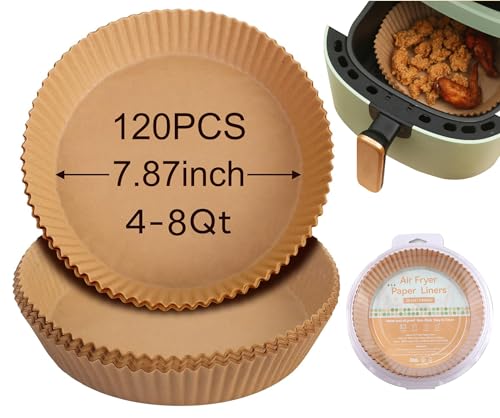 Air Fryer Liners,Disposable Airfryer Paper Liners,Non-Stick Oil-proof Water-proof for Easy Cleanup, Great for Oven, Pans & Baking,8” Round for 4-8 qt Air Fryer, Steamer, Roasting,Microwave,120 Pcs