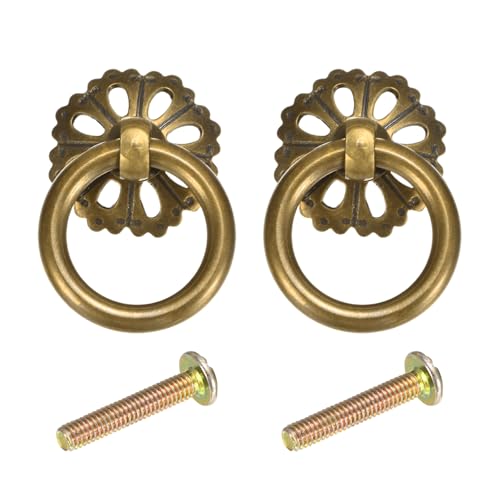 Poignées et boutons tiroir uxcell 1,18 po, laiton, anneau vintage, 2 pcs