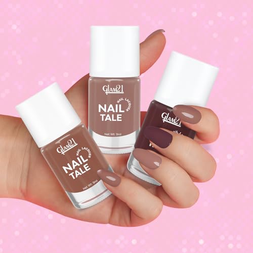 Image of Glam21 Nail Tale- Nail Lacquer|Set of 3|Multicolor|Quick Drying Nail Polish| Glossy Gel Finish Nail Kit | Highly Pigmented & Long Lasting | Chip Resistance|9ml Each|Shade-10