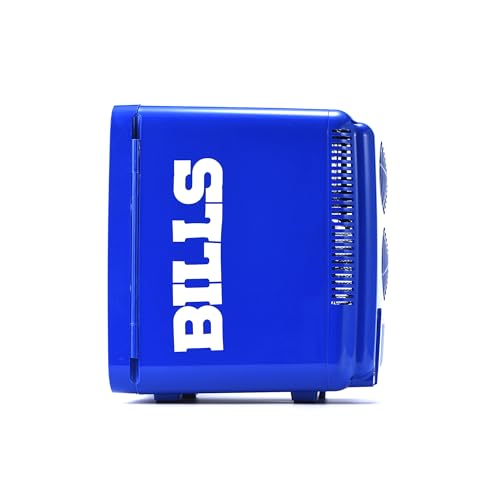 Image of Ukonic NFL Buffalo Bills 15-Can Mini Fridge 10L - AC /DC Powered, Official Team Colors & Logo, Portable Cooler for Tailgates, Home, Office, or Car