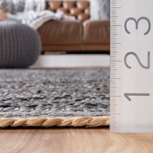 nuLOOM Sabby Hand Woven Leather Flatweave Accent Rug, 3x5, Grey