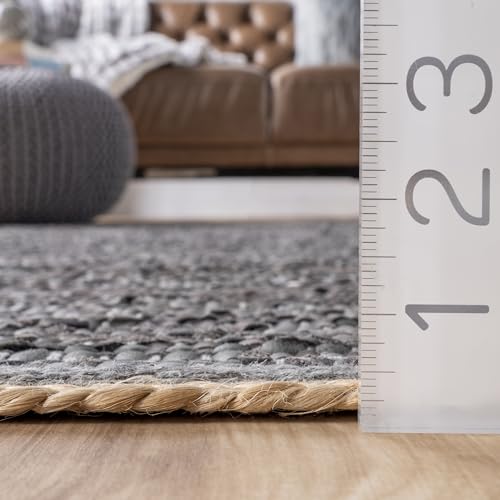 nuLOOM Sabby Hand Woven Leather Flatweave Accent Rug, 3x5, Grey