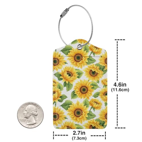 Lovely Sunflower Leather Luggage Tag with Stainless Steel Ring, Fun Name Id Card Cover Travel Bag Tag Set, Suitable for Travel Bag Luggage Women Men 4 PCS4